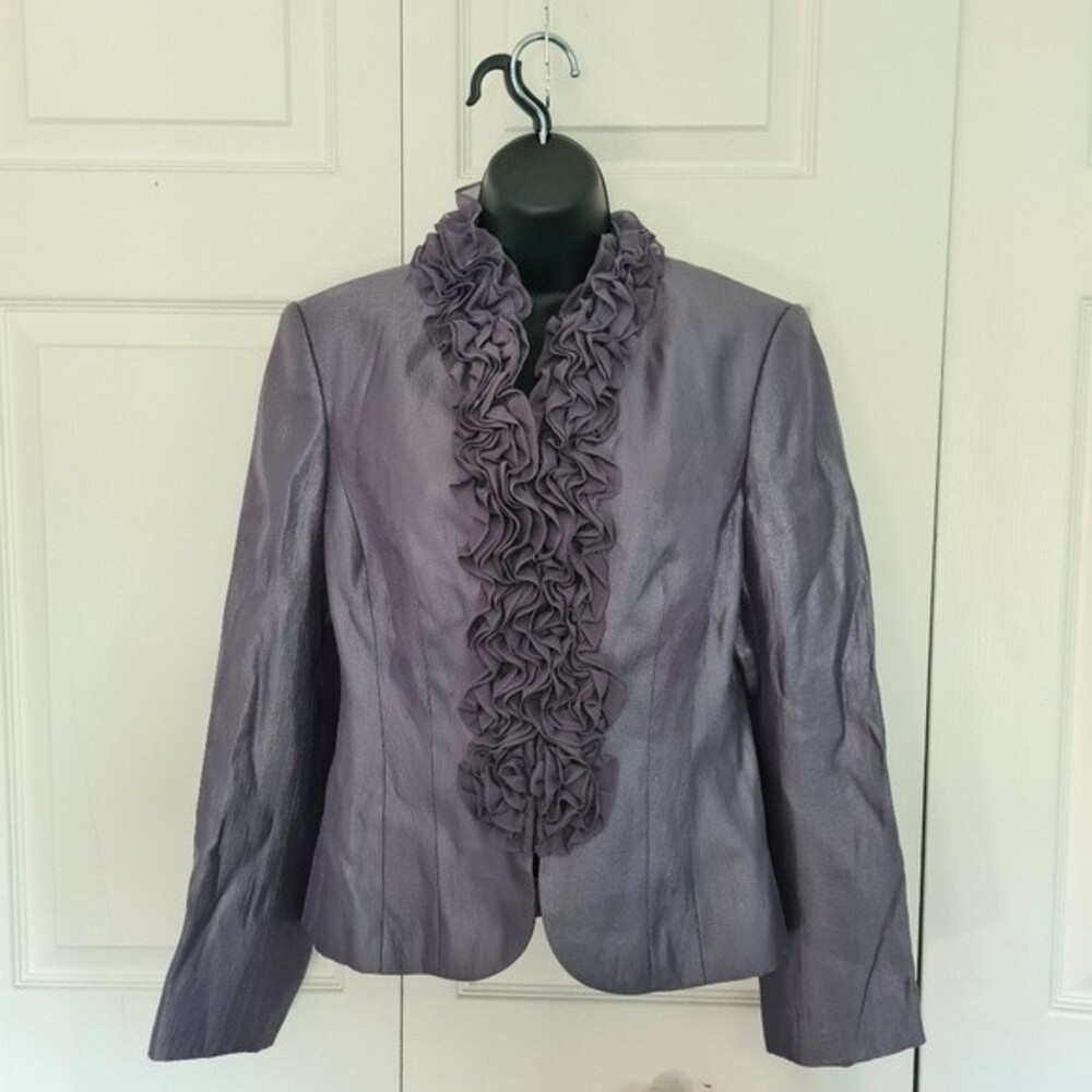 Victor Costa Gray Ruffle Blazer Silver Size 8 Evening Formal Business